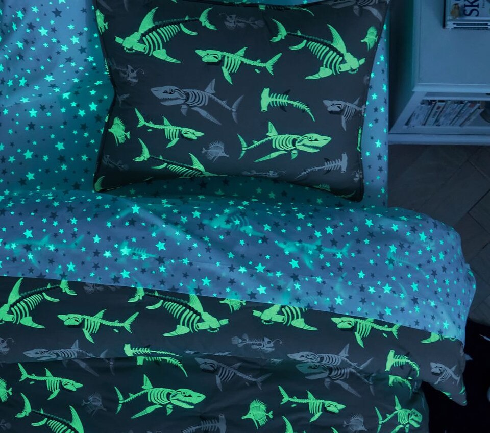 Shark Bones GlowintheDark Comforter & Pillowcases Pottery Barn